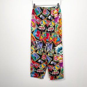 Vintage 100% Silk Novelty Art Comic Print High Rise Straight Leg Pants 4